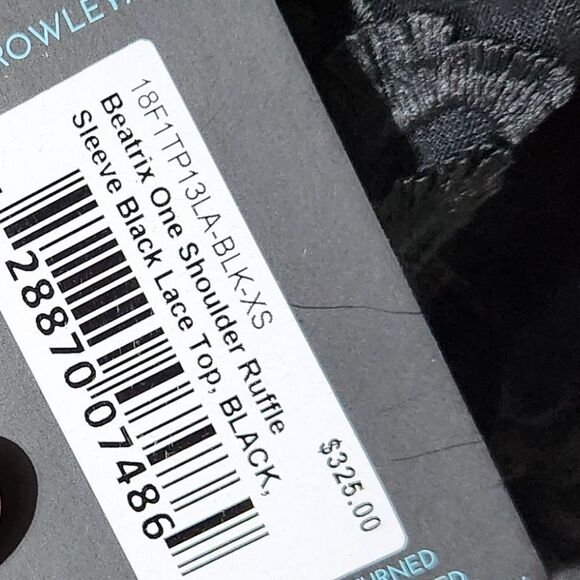 Cynthia Rowley Black lace Beatrix one shoulder ruffle sleeve blouse - Picture 3 of 8